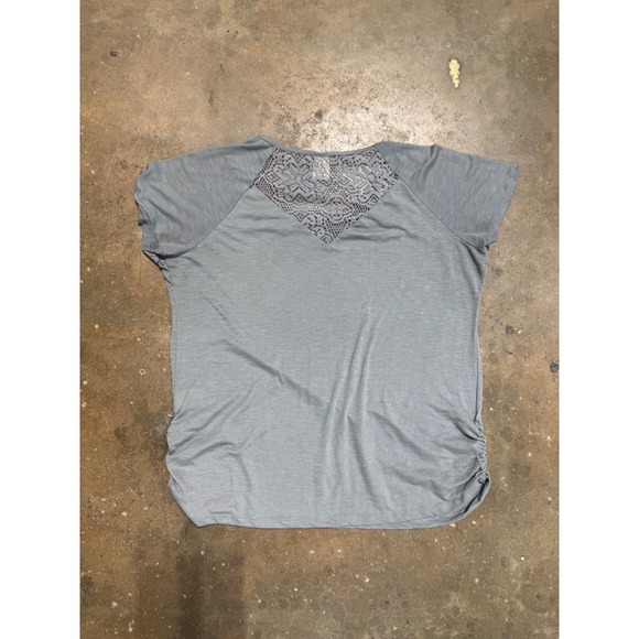 Faded Glory Women XXL 20 Gray Lace Back Ruched T-Shirt Silver Glitter Y2K Top - Picture 2 of 10